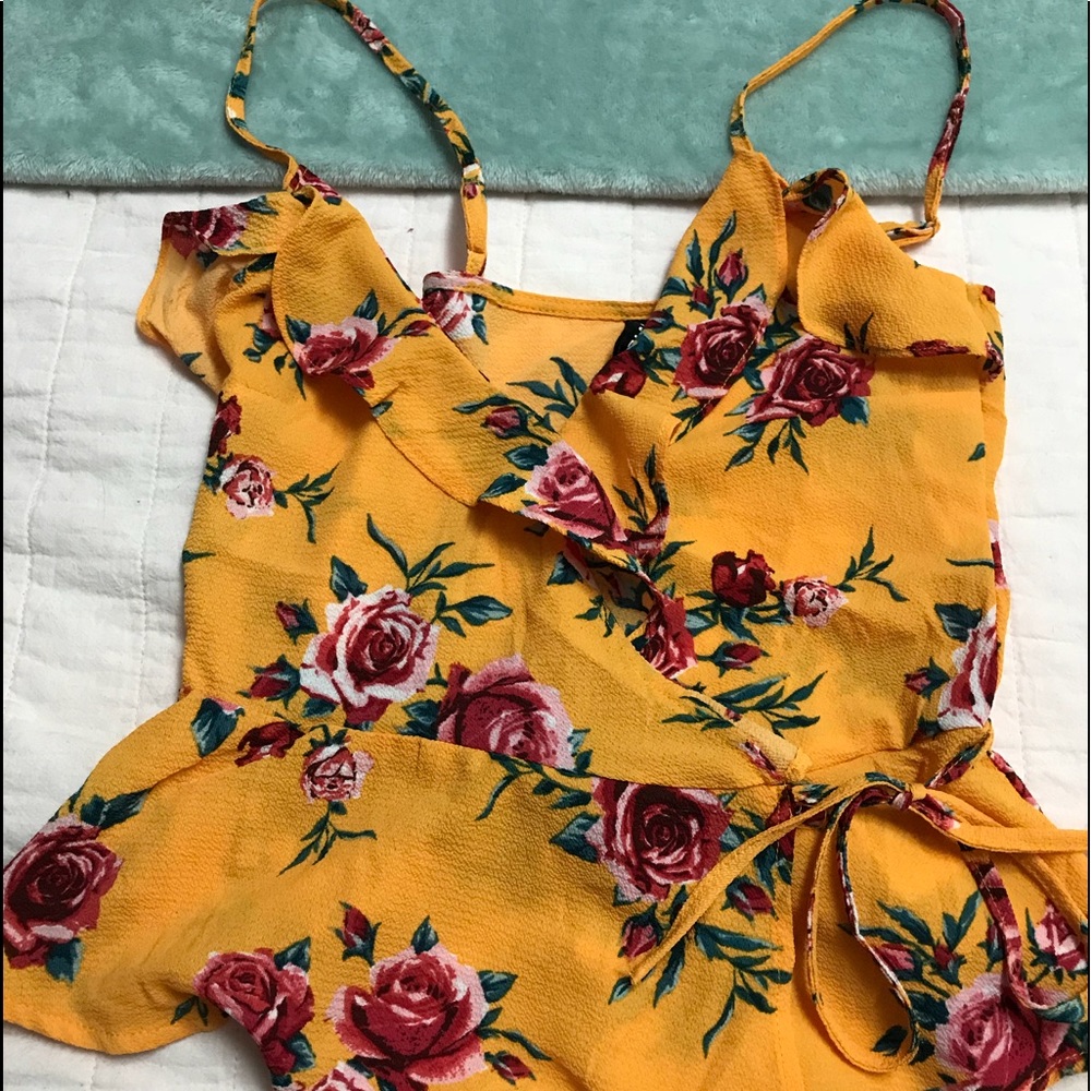 Yellow printed wrap blouse
